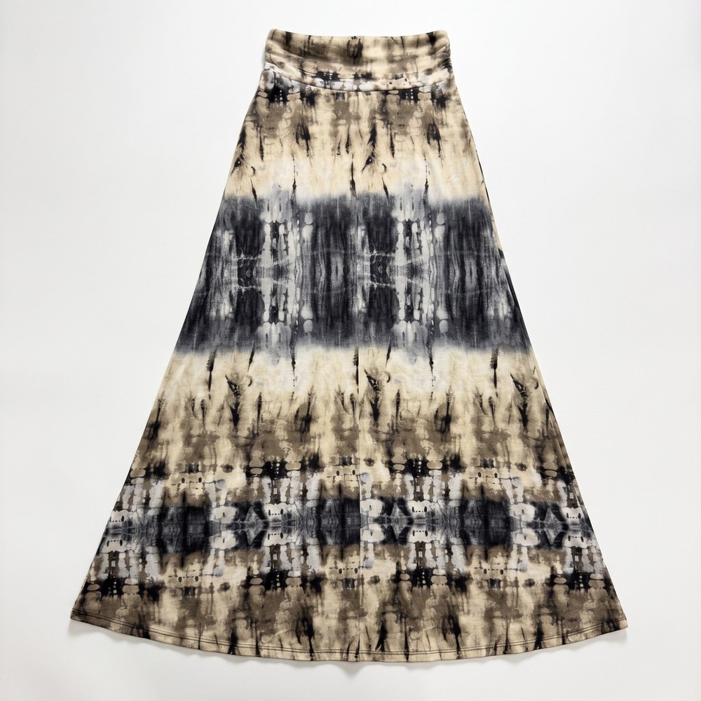 Joe B Womens S Tan Black Tie Dye Maxi Skirt Fold Over Waist Boho Vintage